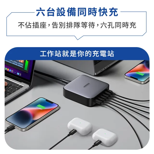 【綠聯】200W 4C2A GaN氮化鎵快充充電器/快充頭(PD3.0/QC4/PPS/六口充電/NXP荷蘭恩智浦晶片)