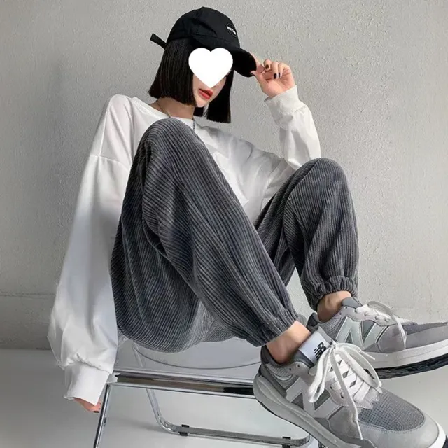 【D.studio】韓版內刷毛寬鬆垂感直筒寬褲 長褲 休閒褲 女裝 高腰褲 冬天女裝 黑褲 發熱褲 保暖褲P302