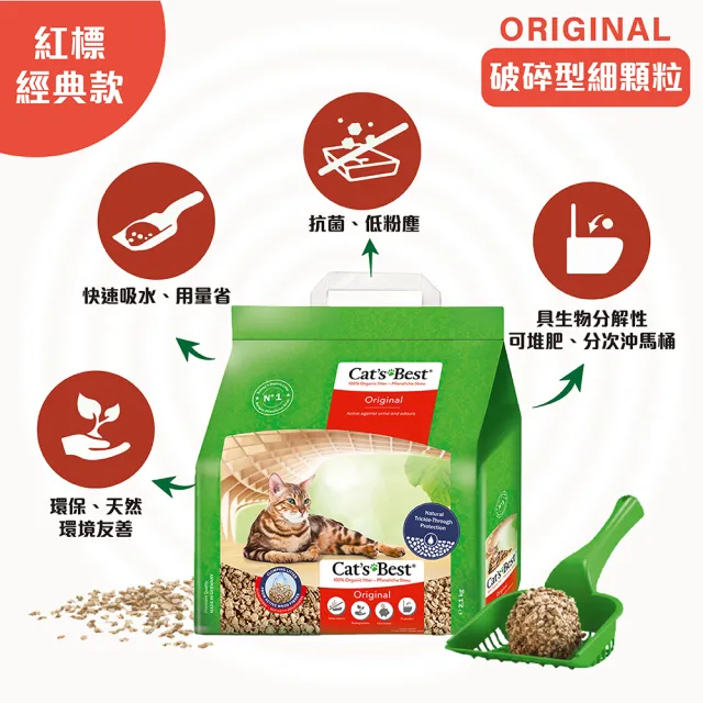 【CAT’S BEST 凱優】經典凝結木屑砂（紅標凝結型）5L/2.1kgx10入(貓砂/木屑砂/環保砂/杉木砂/松木砂)