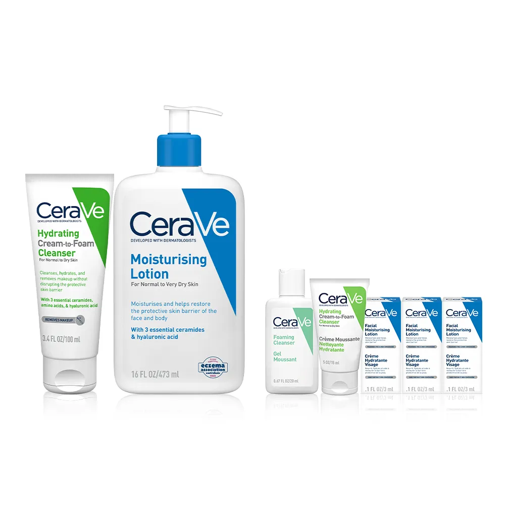 【CeraVe適樂膚】溫和洗卸潔膚乳100ml+長效保濕乳473ml 年度限定組_B(泡沫質地)