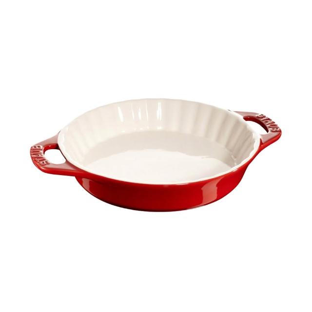 【STAUB】陶瓷雙把波浪烤盤派盤24cm-櫻桃紅/1.2L(德國雙人牌集團官方直營)