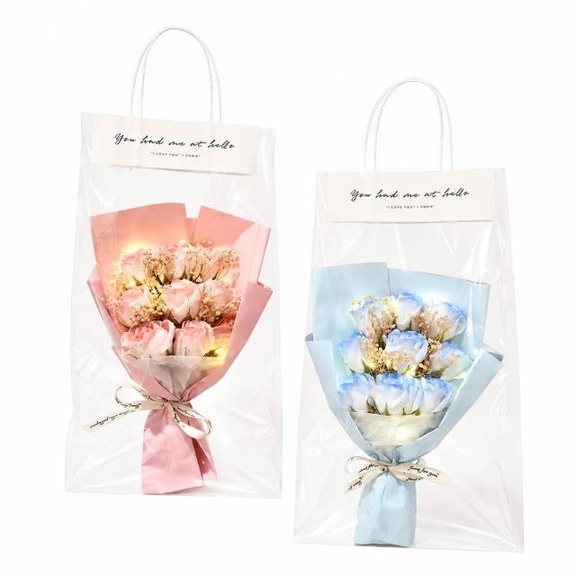 JG國際 LED發光永生花束透明夢幻禮袋組 香皂花 乾燥花 畢業送禮 情人節 生日禮物 氣氛燈