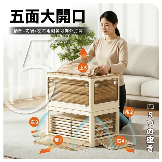 【ONE HOUSE】45L 藤原五開門巨無霸折疊收納箱(可疊加/掀蓋整理箱/收納櫃)