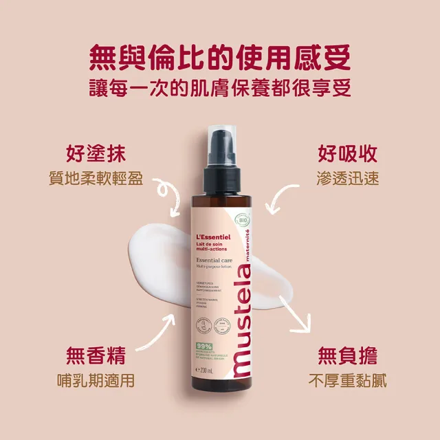 【Mustela 慕之恬廊】慕之孕 有機撫紋緊緻菁華乳200mlX2入(無香 歐盟ECOCERT+法國BIO認證)