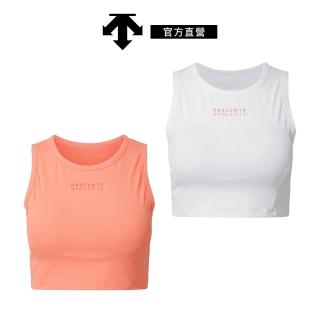 【DESCENTE】迪桑特 女士 微短版親膚包覆無袖運動背心 Bra Top (白色/橘色)