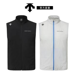 【DESCENTE】迪桑特 男士 輕量可收立領透氣運動背心(黑色/灰色)