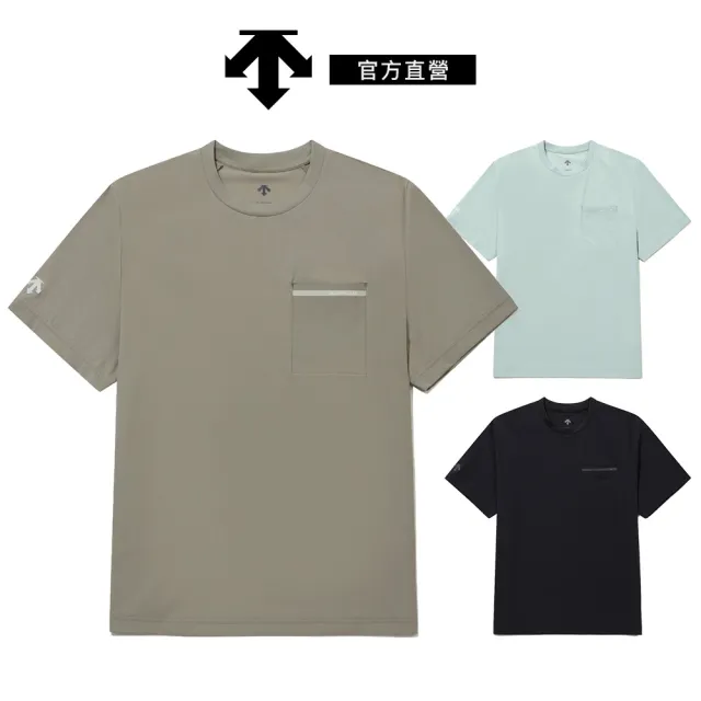 【DESCENTE】迪桑特 男士 輕量胸前口袋彈性短袖T恤(黑色/卡奇色/薄荷綠)