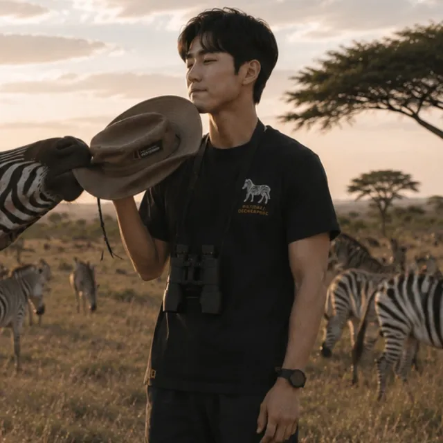 【National Geographic 國家地理】男女同款 Ratel 動物圖案短袖 T恤 (大象/斑馬/長頸鹿)