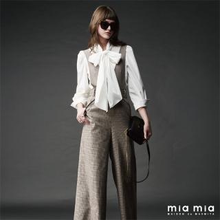 【mia mia】咖細格背帶寬口褲