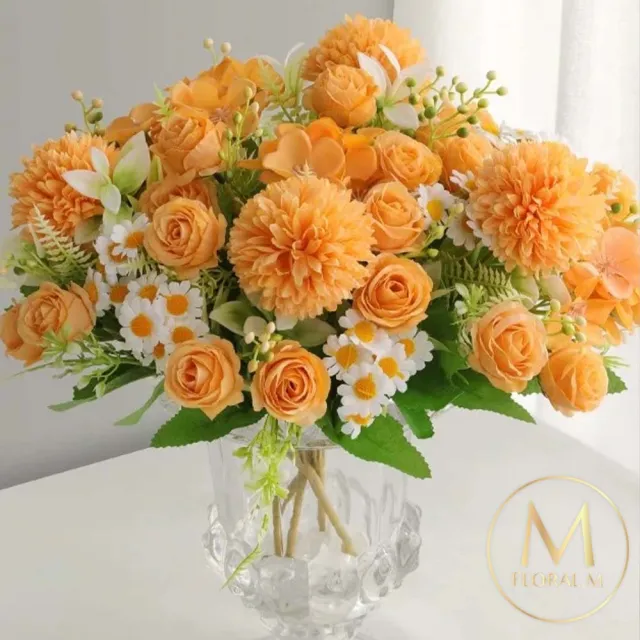 【Floral M】法式小花園玫瑰洋甘菊花束仿真花花材1入組(人造花/仿真花/假花/花藝DIY/裝飾花材)