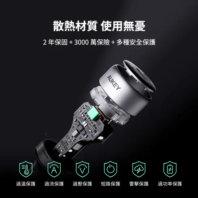 【AUKEY】三孔66W PD快充車用充電器/點菸器 CC-P1(三孔輸出 三倍快充)
