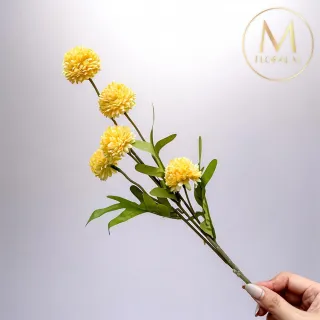 【Floral M】夏日繽紛圓舞曲檸檬黃乒乓菊仿真花花材1入組(人造花/仿真花/假花/花藝DIY/裝飾花材)