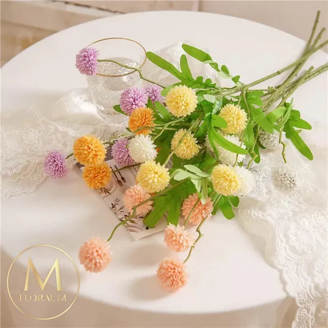 【Floral M】夏日繽紛圓舞曲檸檬黃乒乓菊仿真花花材1入組(人造花/仿真花/假花/花藝DIY/裝飾花材)