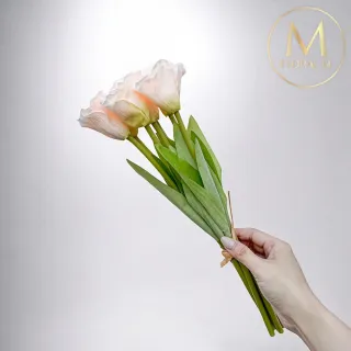【Floral M】夏日野餐氣息洋桔梗奶霜橙仿真花花材7入組(人造花/仿真花/假花/花藝DIY/裝飾花材)