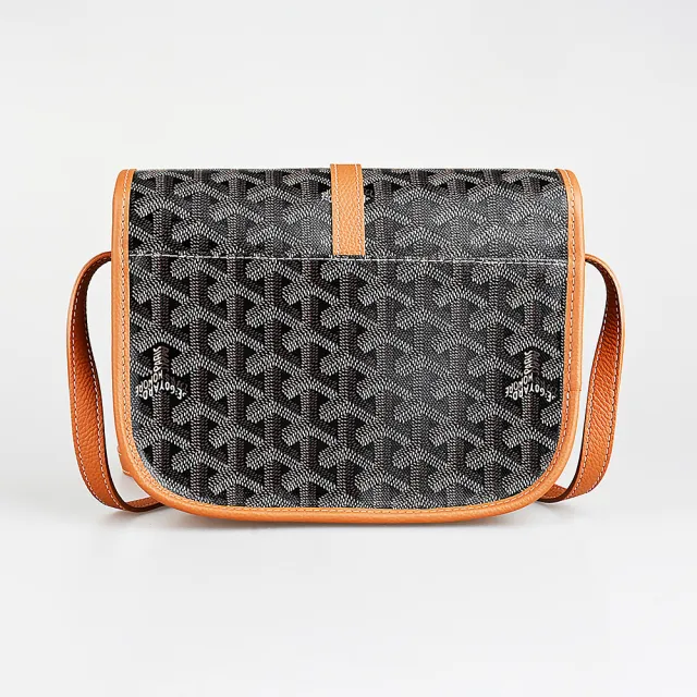 【GOYARD 高雅德】GOYARD Y字人字紋圖騰帆布翻蓋斜背包(黑棕)