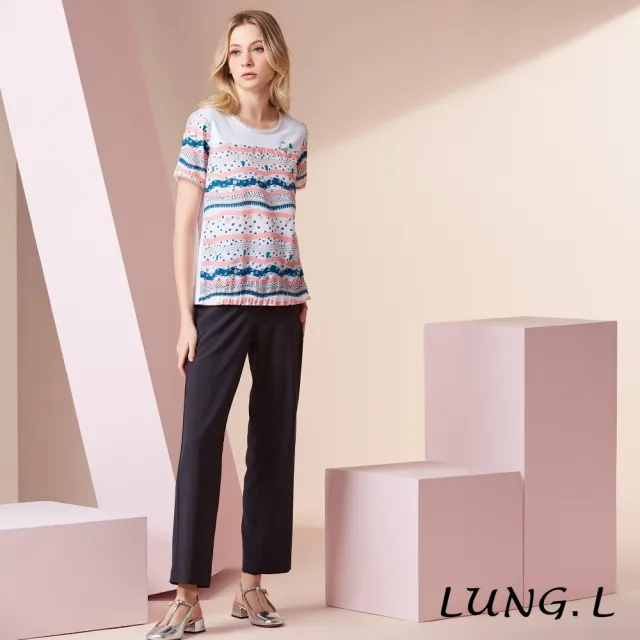 【LUNG.L 林佳樺】LU96A 粉色拼色波浪條紋短袖女裝上衣
