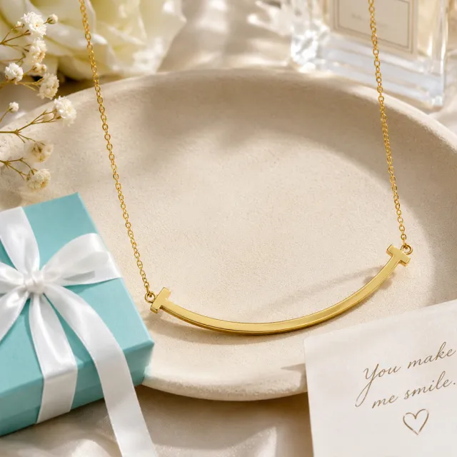 【Tiffany&Co. 蒂芙尼】18K金T SMILE大微笑墜飾女用頸鍊項鍊