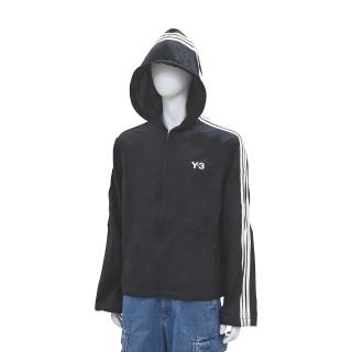 【Y-3 山本耀司】Y-3胸前白字LOGO經典三條紋尼龍連帽長袖運動外套(黑)