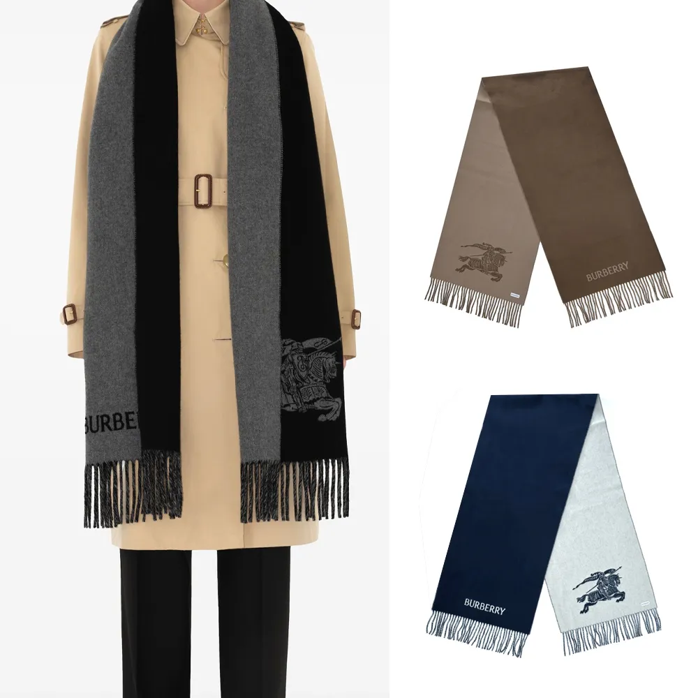 【BURBERRY 巴寶莉】經典LOGO雙面兩用羊絨圍巾(任選)