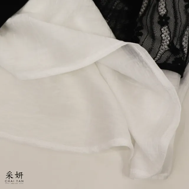 【CHAI YAN 采妍】蕾絲假兩件棉麻短袖上衣(春夏女裝/中大尺碼/專櫃/寬鬆/透氣)