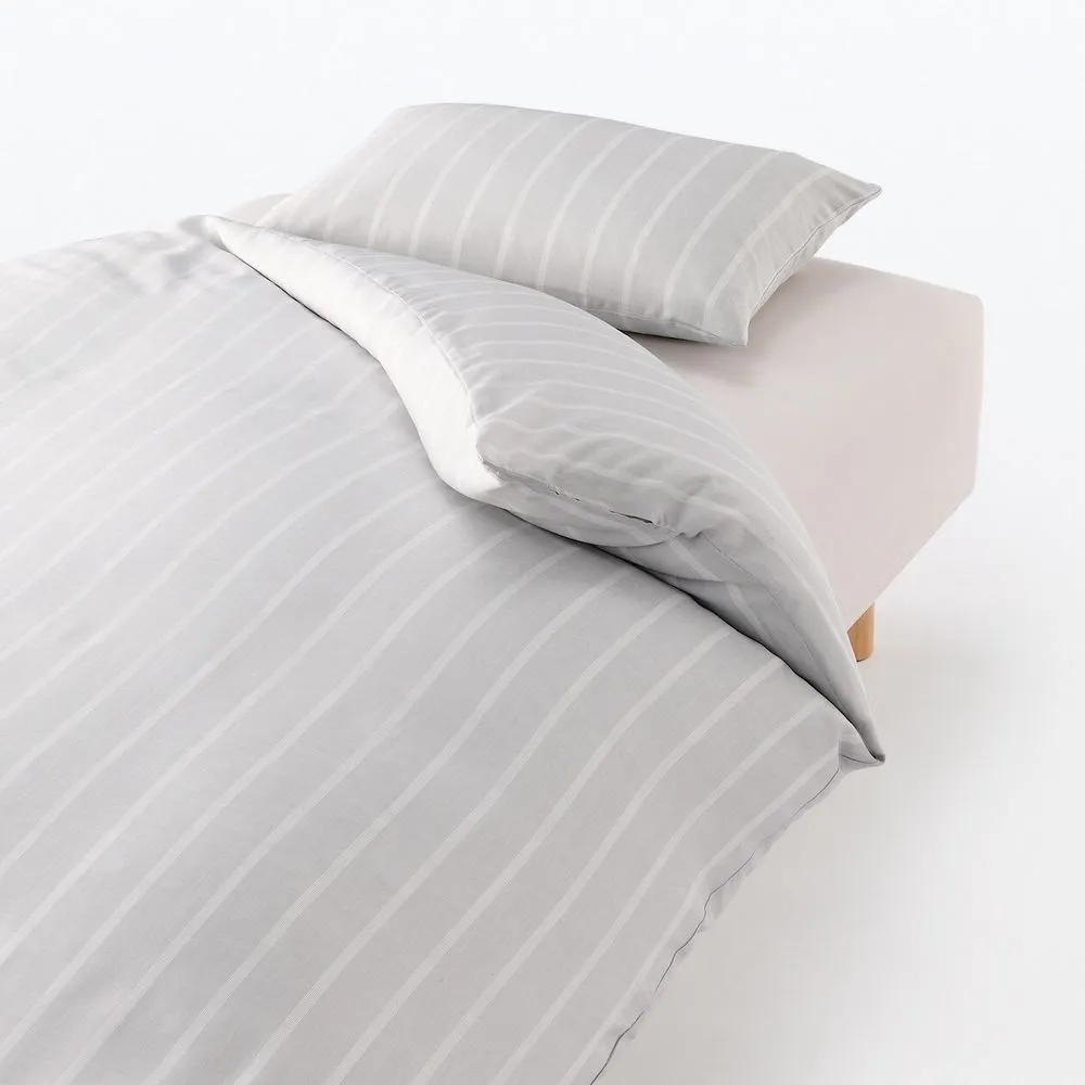 【MUJI 無印良品】萊賽爾纖維被套/S/淺灰直紋
