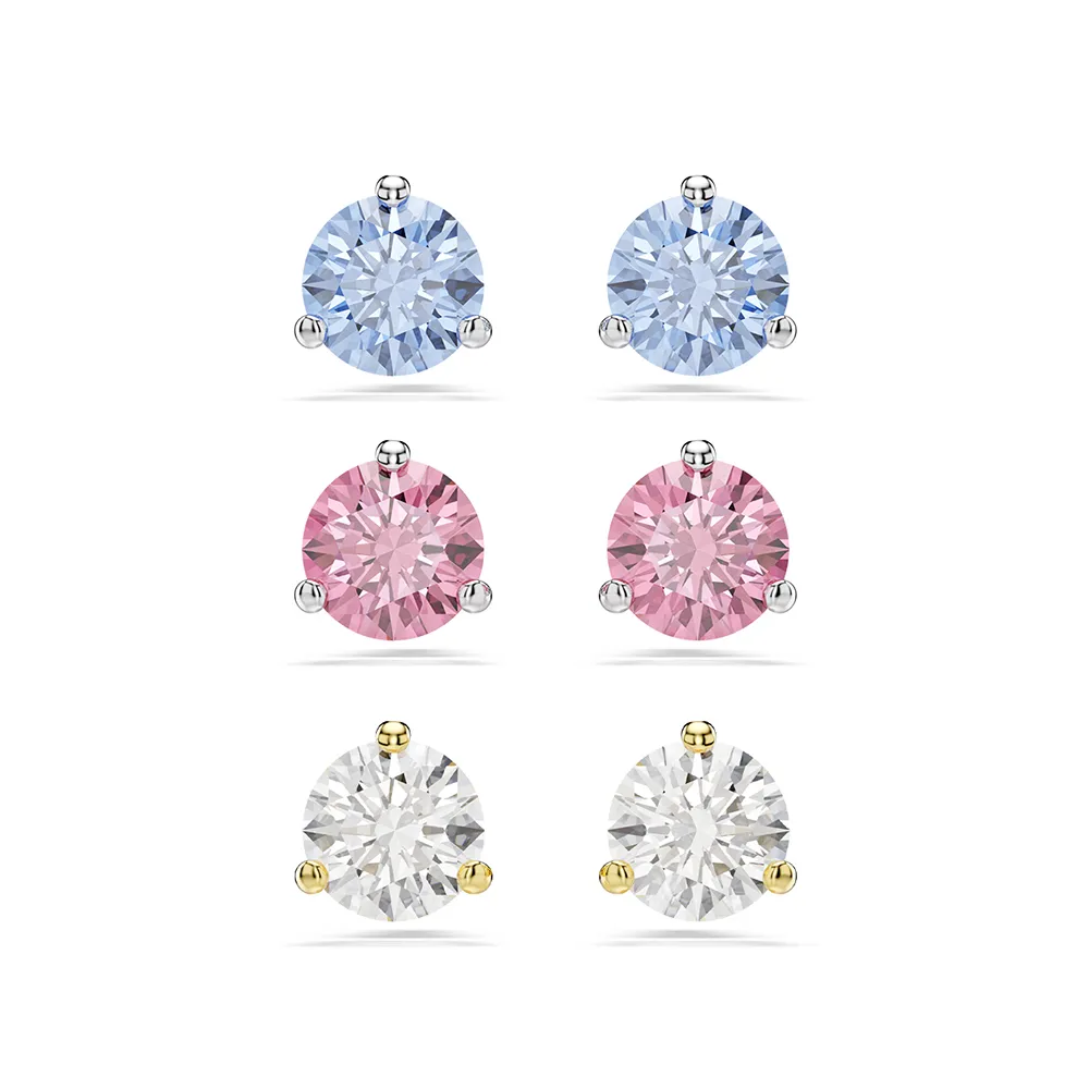 【SWAROVSKI 施華洛世奇】官方直營 Solitaire 耳釘 圓形切割 白色 藍色 粉紅色(3色任選)