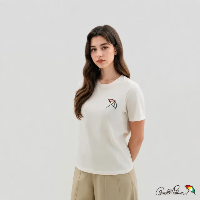 【Arnold Palmer 雨傘】女裝-100%純棉經典小傘印刺繡印花LOGO短袖圓領T-shirt(多款選)