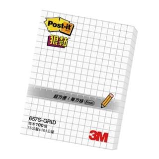 【3M】Post-it利貼狠黏方格便條紙/657S-GRID/76.2x101.6mm/白/100張/本