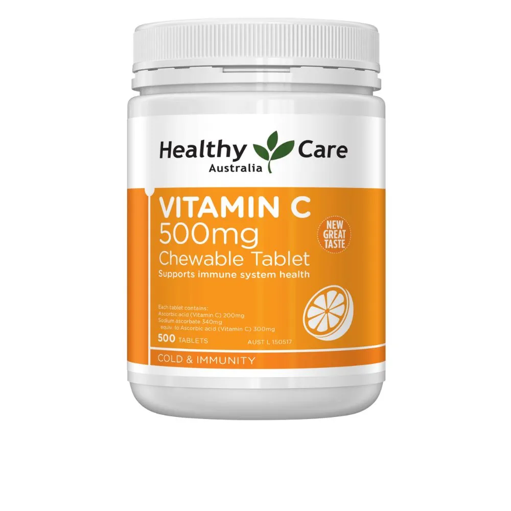 即期品【Healthy care】澳洲原裝 維他命C咀嚼錠Vitamin C 500mg (500顆/瓶)