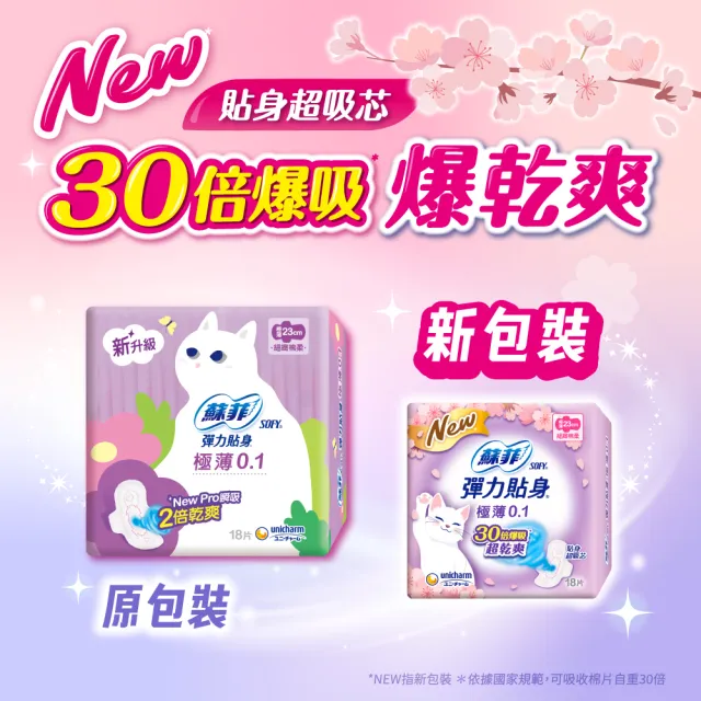 【Sofy 蘇菲】彈力貼身極薄0.1cm潔翼日用(23CM/18片 x 8包/組)