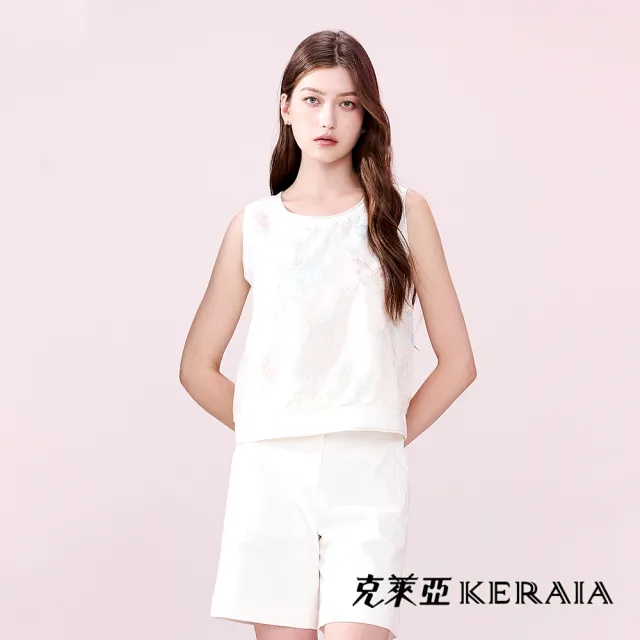 【KERAIA 克萊亞】蓮月吟吟薄紗刺繡背心上衣