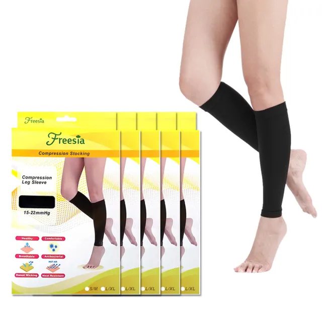 【Freesia】彈性壓力襪-束小腿襪X5雙組(280D-運動襪/彈性襪/束腿襪/塑腿襪/美腿襪/台灣醫療級大廠製造)