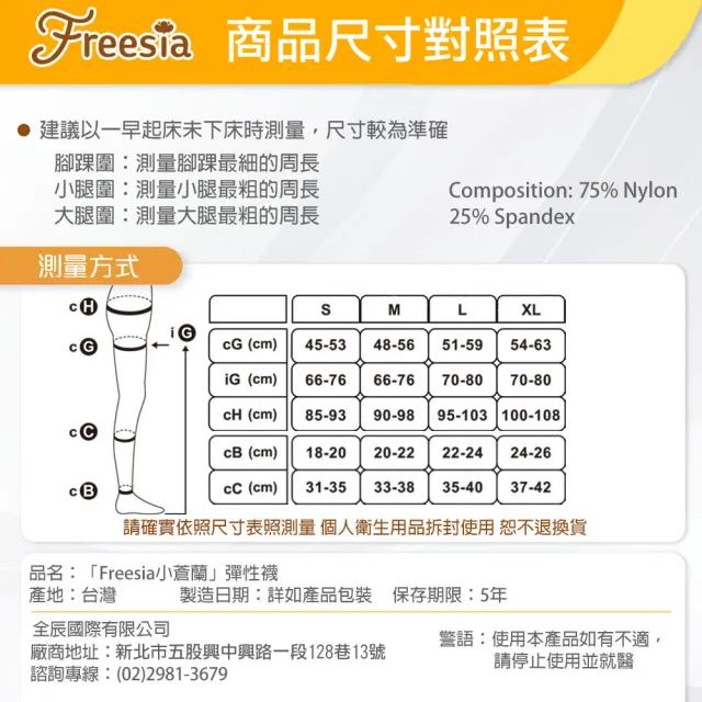 【Freesia】彈性壓力襪-包趾大腿襪X5雙組(200D-運動襪/彈性襪/束腿襪/塑腿襪/美腿襪/台灣醫療級大廠製造)