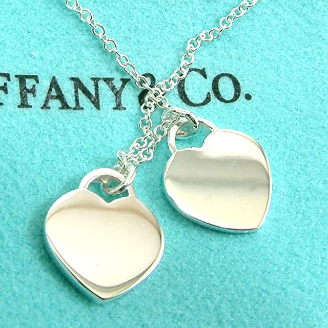 【Tiffany&Co. 蒂芙尼】心心相映迷你吊牌墜飾925純銀粉藍瓷項鍊