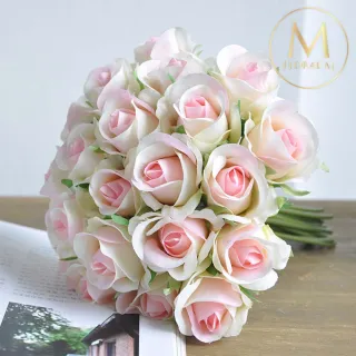 【Floral M】法式西麗雅玫瑰甜心粉仿真花花材10入組(人造花/仿真花/假花/花藝DIY/裝飾花材)
