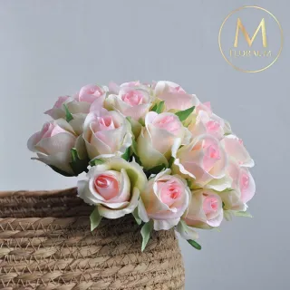 【Floral M】法式西麗雅玫瑰甜心粉仿真花花材10入組(人造花/仿真花/假花/花藝DIY/裝飾花材)