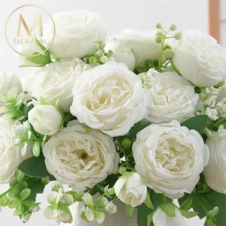 【Floral M】花中之王牡丹花優雅白仿真花花材1入組(人造花/仿真花/假花/花藝DIY/裝飾花材)