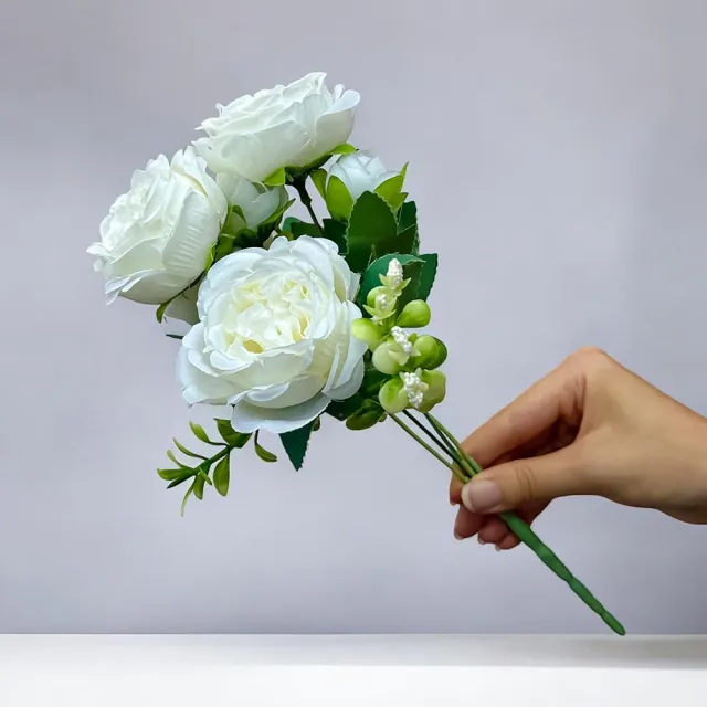 【Floral M】花中之王牡丹花優雅白仿真花花材1入組(人造花/仿真花/假花/花藝DIY/裝飾花材)