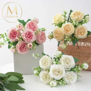 【Floral M】花中之王牡丹花公主粉仿真花花材1入組(人造花/仿真花/假花/花藝DIY/裝飾花材)