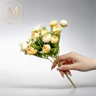 【Floral M】法式花園黃色圓葉小玫瑰花束仿真花花材1入組(人造花/仿真花/假花/花藝DIY/裝飾花材)