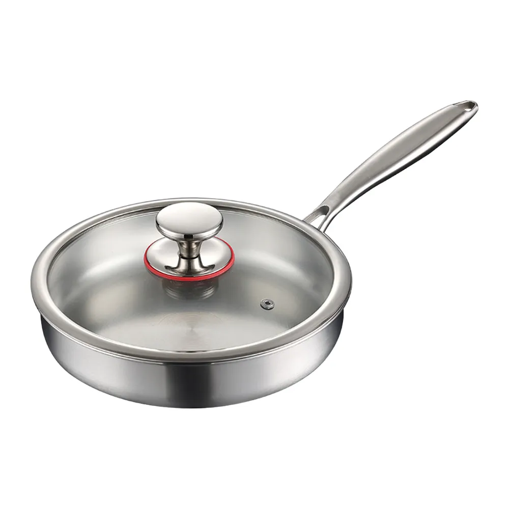 【HUIJIAYIGOU 惠家易購】304不鏽鋼平底鍋 無塗層煎鍋 加厚五層鋼炒菜鍋 直徑30cm不粘鍋 無鉚釘帶蓋款