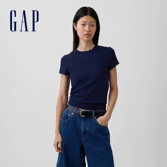 【GAP】男女裝 彈力貼身百搭/棉質舒適短袖T恤-多款任選(839665&440768&440775)