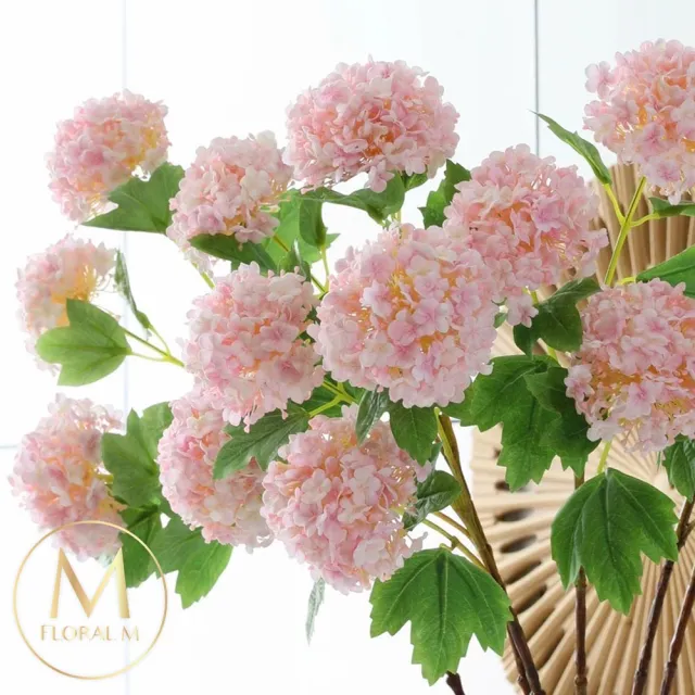 【Floral M】京都夏日繡球木槿粉仿真花花材1入組(人造花/仿真花/假花/花藝DIY/裝飾花材)