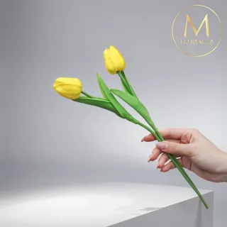 【Floral M】荷蘭蜜桃鬱金香檸檬黃仿真花花材5入組(人造花/仿真花/假花/花藝DIY/裝飾花材)