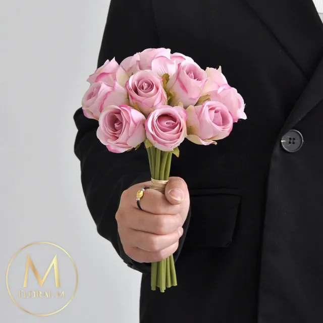 【Floral M】法式西麗雅玫瑰公主粉仿真花花材10入組(人造花/仿真花/假花/花藝DIY/裝飾花材)