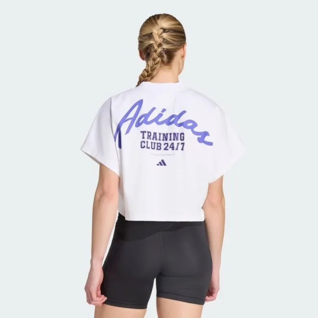 【adidas 愛迪達】Pl Gfx Tee 女 T恤 運動上衣 休閒短袖 白 亞版 短版(KV1570)
