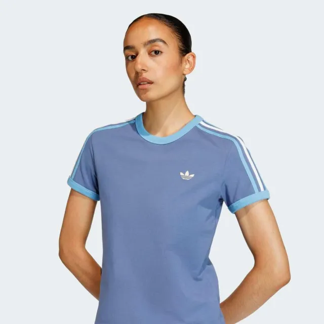 【adidas 愛迪達】3s Tee Slim 女 T恤 運動上衣 休閒短袖 藍 亞版 經典(KE9385)