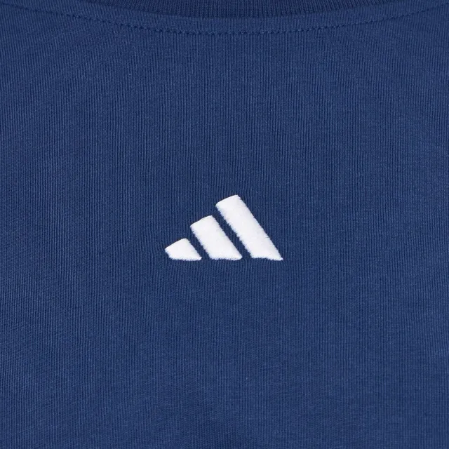 【adidas 愛迪達】Dce Box Tee 女 T恤 運動上衣 休閒短袖 深藍 亞版 短版 領巾設計(KY7755)