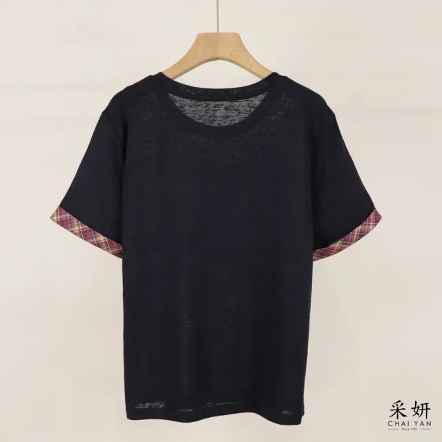 【CHAI YAN 采妍】線條大象拼布雪花棉短袖上衣(春夏女裝/中大尺碼/專櫃/寬鬆/透氣)