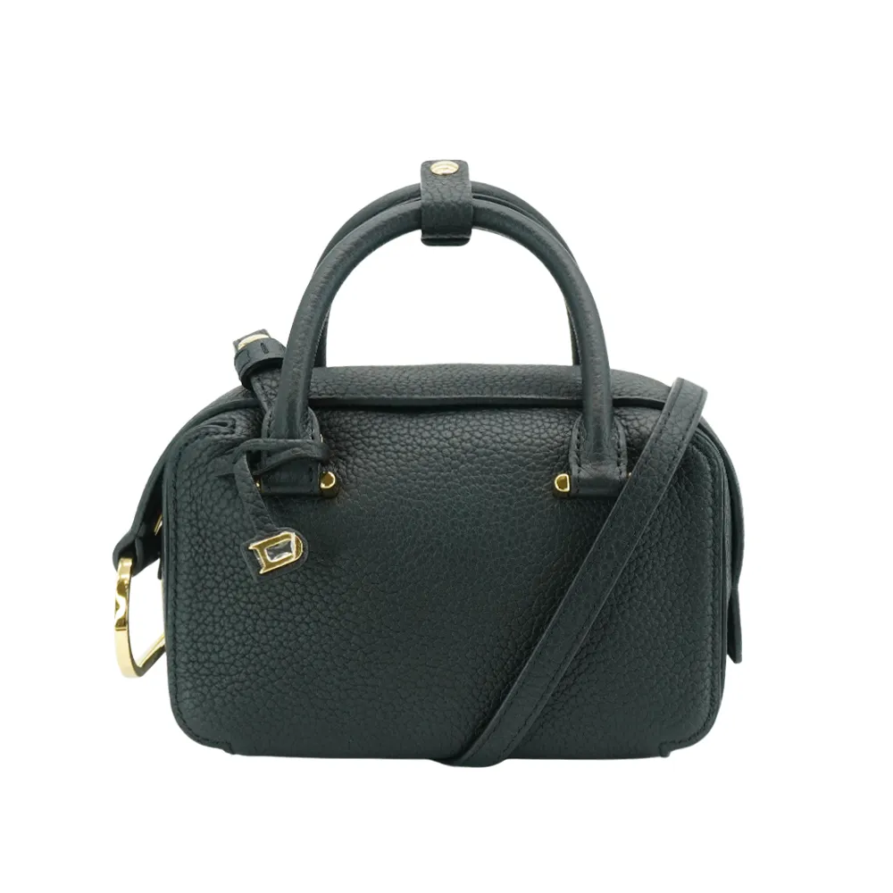 【DELVAUX】展示品 Cool Box Nano 粒面皮革金扣二用包(黑)